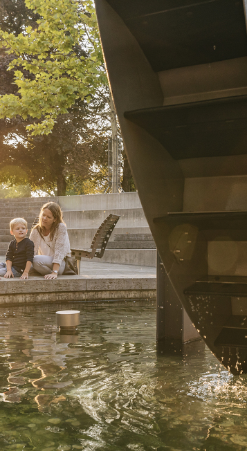 Family at the mill wheel