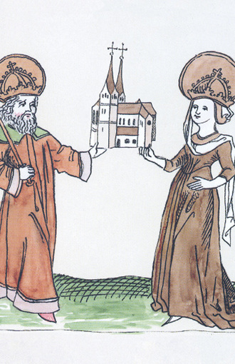 Drawing of Hildegard and Charlemagne