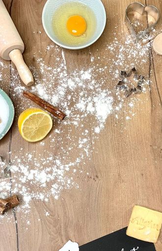 Flour and eggs on a baking tray