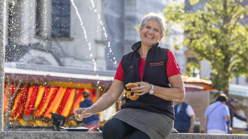 Sausage selller at the weekly market in Kempten