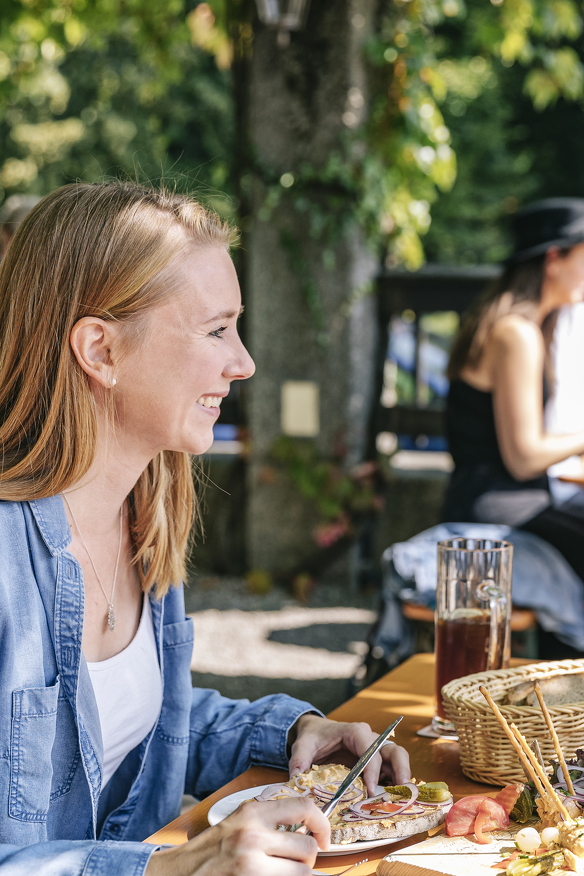 Smiling face in the beer garden in Kempten