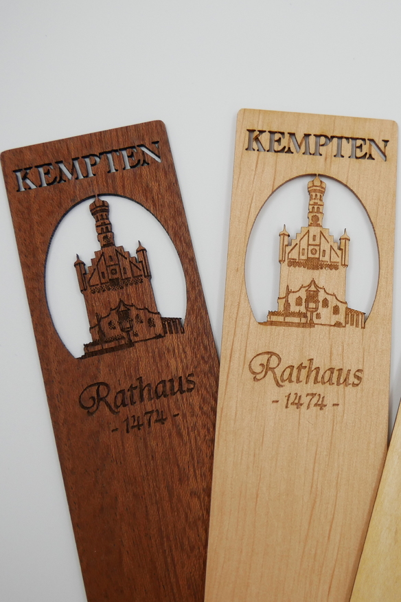 Two bookmarks with town hall silhouette