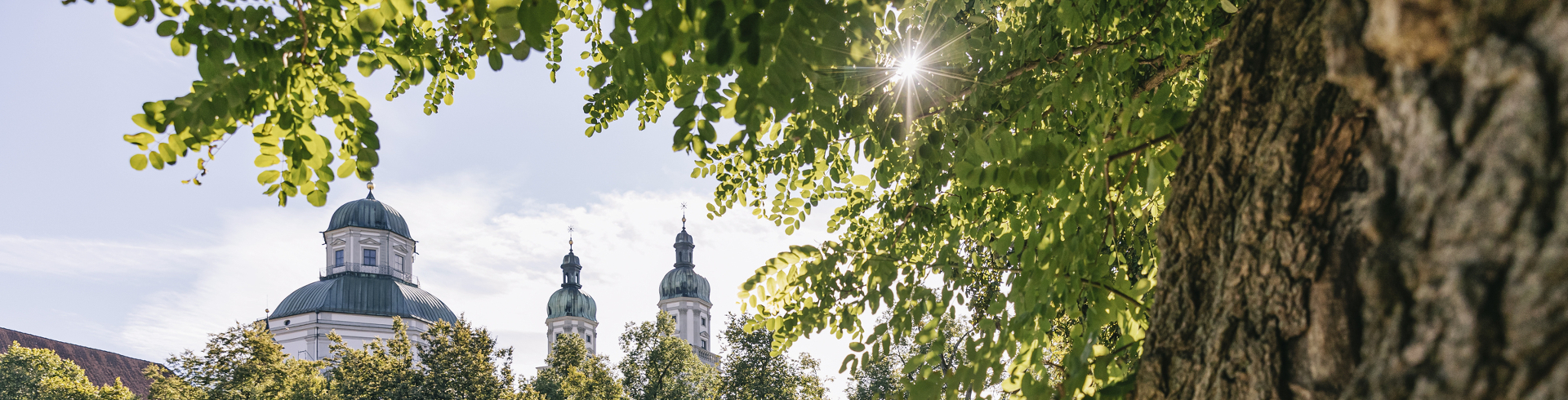 Blick auf die Kuppel der Basilika St. Lorenz vom Hofgarten aus