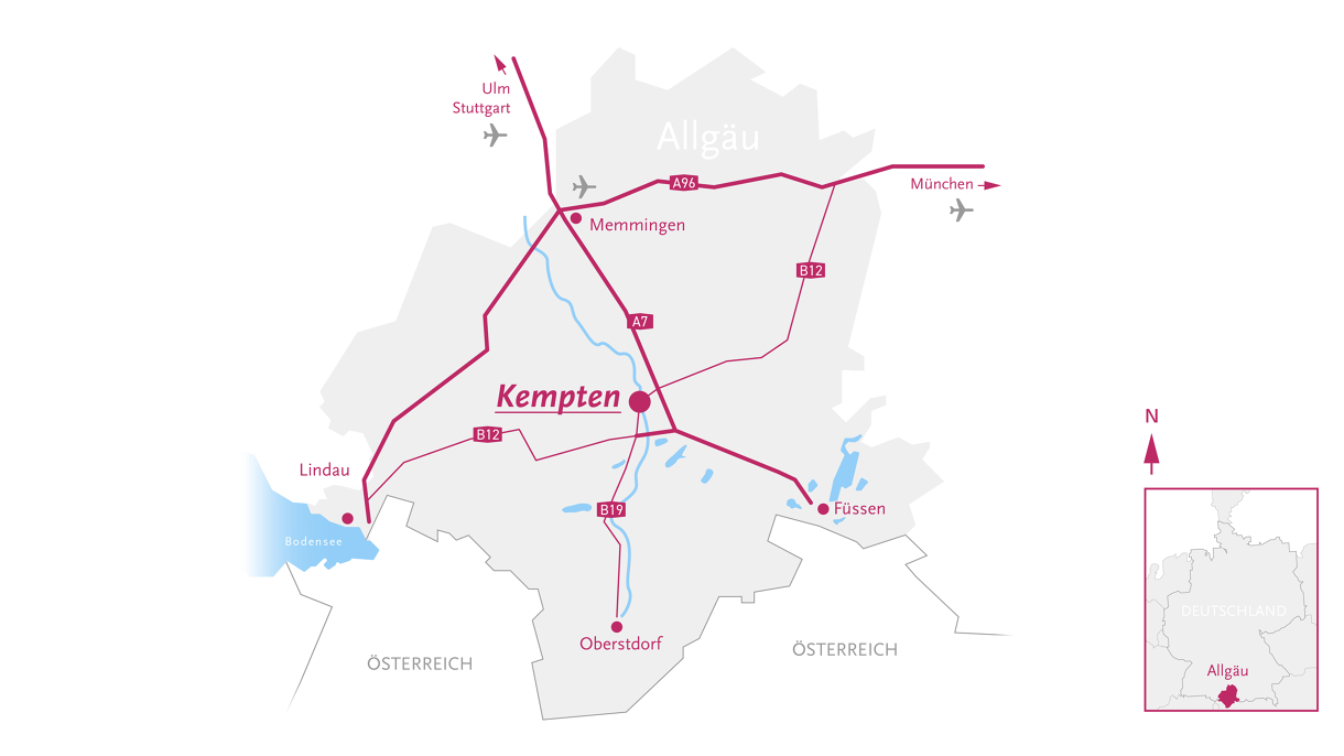 Karte: Lage Kempten im Allgäu